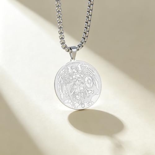 Saint Michael Archangel Necklace San Miguel Arcangel Medal Necklace Silve