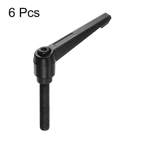 HARFINGTON 6-piece black adjustable clamping lever handles with M10 x 60mm male threaded bolts and push buttons