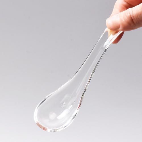 VOSAREA 2pcs Clear Glass Spoons Asian Soup Spoons Glass Foods Spoons Chinese Soup Spoons Asian Rice Spoon Japanese Wonton Soba Ramen Noodle Spoon (Pack of 2) 13.50X5.00X4.00CM (Pack of 2)