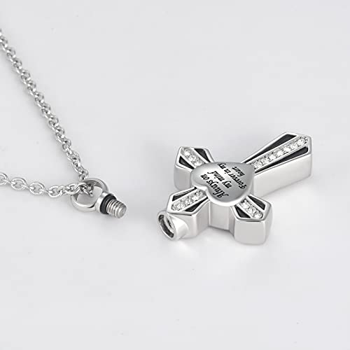 Religious Cross Cremation Jewelry for Ashes Urn Necklace Always On My Mind Forever In My Heart Memorial Keepsake Pendant