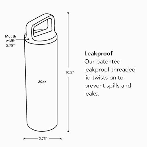 MiiR Wide Mouth Water Bottle, 20oz Basal Gray- Recycled Stainless Steel 20 Ounces