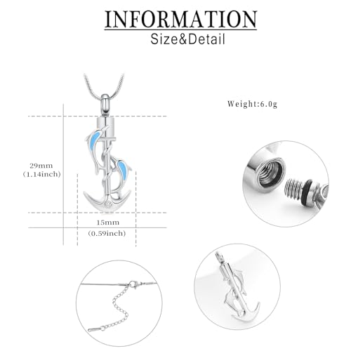 Anchor Urn Nechlace for Ash Dolphin Cremation Jewelry for Ashes Necklace Memorial Locket Pendant Jar Keepsake Necklace for Ashes… Anchor-Silvery