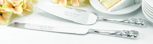 Hortense B. Hewitt Sparkling Love cake knife and server set for wedding or special occasions, with elegant silver handles and decorative details.