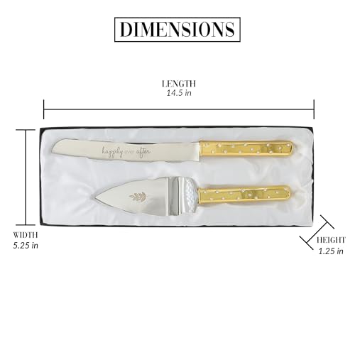 Pavilion Gift Company - Happily Ever After - Gold & Silver Knife And Server Wedding Cake Ceremony Husband Wife Mr Mrs Couple Bride To Be Event