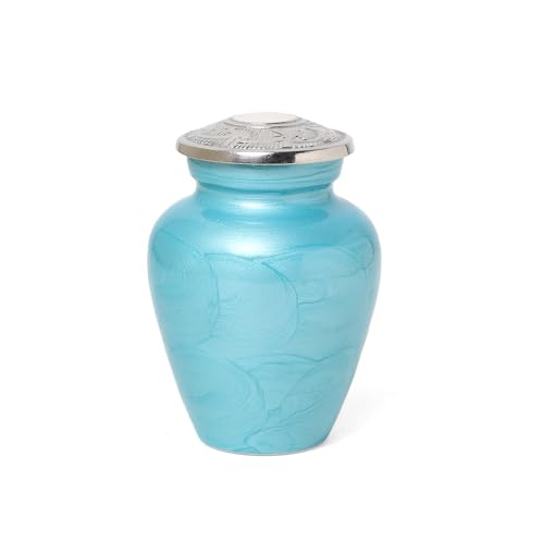 Ocean Blue Mini Urn for Human Funeral Remains | Serenity Funeral Ash Storage Box | Velvet Pouch | Paper Funnel | Beautifully Handcrafted Sacred Ash Containers Small Ocean Blue