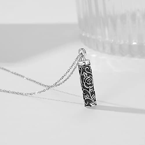 Sterling Silver Flower Tree Life Cremation Urn Necklace for Women 1-Cylinder Rose