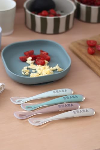 BEABA Baby's First Foods Spoon Set, Original Silicone Baby Spoons, Pack of 4 Baby Gift Set, BPA Lead & Phthalate Free, (Sage) Sage