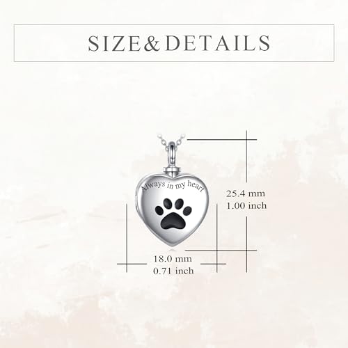 VONALA Pet Urn Necklace 925 Sterling Silver Pet Memorial Gift with Photo Inside Dog/Cat Cremation Jewellery Keepsake Heart-Shaped Pendant Urn Necklaces for Dog Cat Lover Women Men