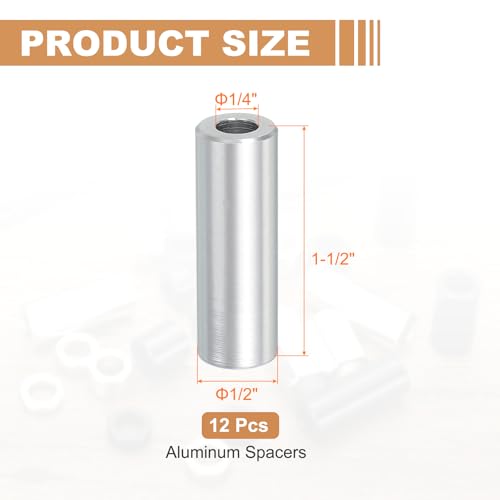 PATIKIL aluminum spacers, black and silver round unthreaded standoffs for 1/4-inch screws and bolts