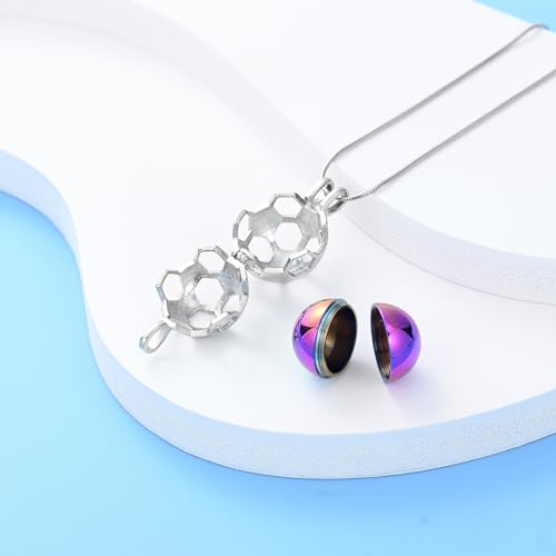 Hearbeingt Hollow Soccer Urn Necklaces for Ashes Football Cremation Jewelry Colorful