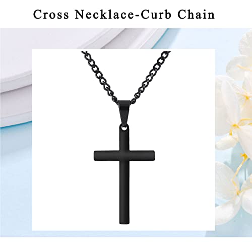 Cross Necklace Men - Cross Pendant Stainless Steel Cross Necklace for Women, Simple Men Necklace Black Curb Chain (45/55+ 5cm), Christmas Birthady Religious Gifts for Boy Girls