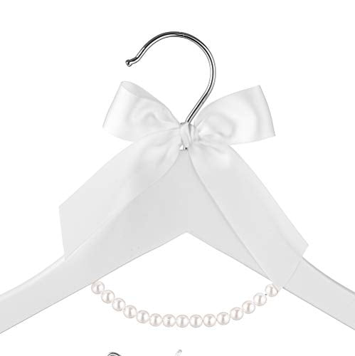 Bridal Dress Hanger Solid Wood Dress Hangers Mrs Letter Hanger Wedding Gift (Silver White Hangers and Pearls) Silver White Hangers and Pearls