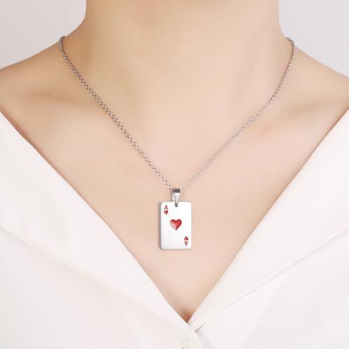 Ace of Spades Urn Necklace For Ashes For Men Women Good Luck Poker Card Cremation Jewelry Stainless Steel Keepsake Memorial Pendant Red