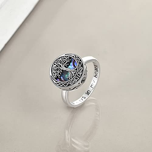 Tree of Life Urn Ring for Ashes 925 Sterling Silver Celtic Knot Family Tree Memorial Keepsake Jewelry Always in My Heart Cremation Ring for Women Men 10