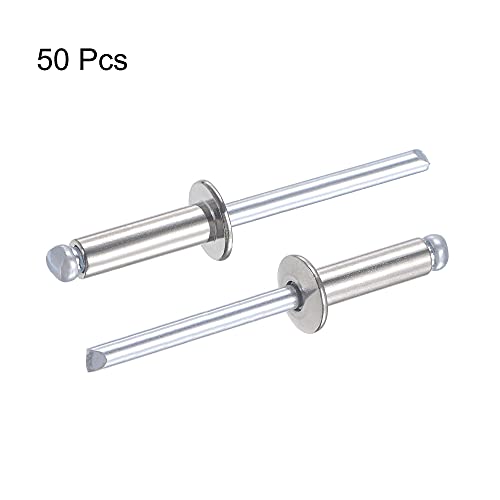 uxcell 304 stainless steel blind rivets, 5mm diameter x 16mm grip length, silver, 50 pieces
