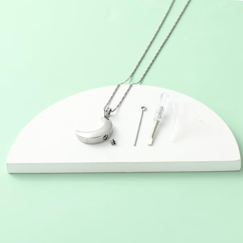 Yinplsmemory Cremation Jewelry Crescent Moon Urn Ashes Necklace for Women Men Memorial Human Pet Ashes Holder Pendant Necklace Silver