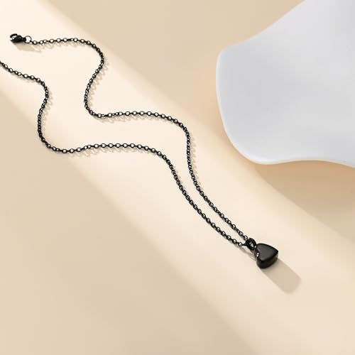 Cremation Jewelry Mini Heart Urn Necklace for Human Ashes for Women Men Memorial Ashes Keepsake Pendant Black