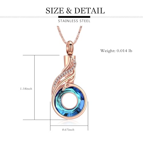 Yinplsmemory Cremation Jewelry Circle of Life Urn Ashes Necklace for Women Rose gold&blue