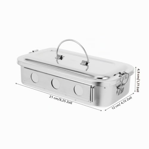 Stainless Steel Box with Lid and Holes Medical Tray with Lock for Instruments Seamless Sterilisation Basket for Storage of Dressing Material and Tools 8.27 x 4.72 x 1.77 inches