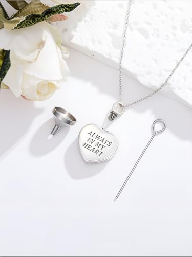 YYB Heart Urn Necklaces for Ashes 925 Sterling Silver Keepsake Necklace For Ashes Mother Daughter Necklace Always in My Heart Ash Lockets for Cremation Gift for Mom Grandma Women Her
