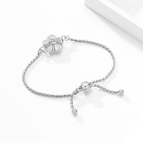 Roseflower Urn Bracelet for Ashes for Women Adjustable Bangle for Ash Hold Silver