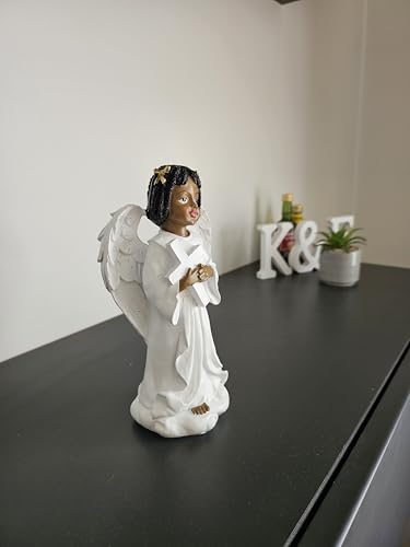 6.5 Inch African American Angel Figurine - Hand-Painted Guardian Angel Statues for Home Decor, Gift, or Memorial