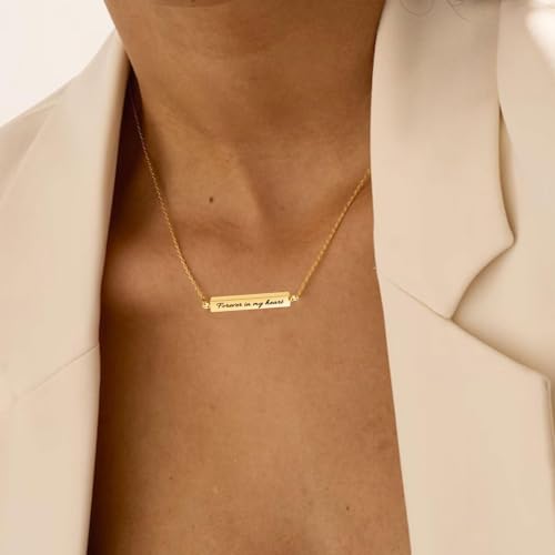 Horizontal Bar Cremation Jewelry Urn Necklaces for Ashes for Women Stainless Steel Ashes Jewelry Cube Ashes Necklace Bar Urn Pendant Forever in My Heart Gold Forever in my heart