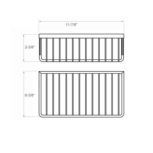 Nokozan stainless steel rectangular shower caddy holding shampoo and body wash bottles in a bathroom.