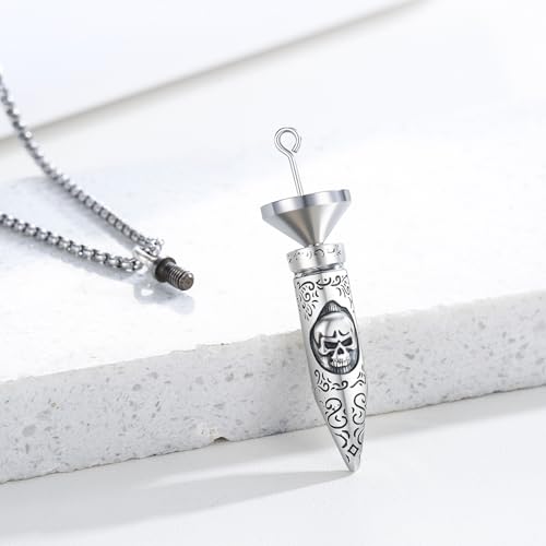 Silver/14K Gold Plated Urn Cremation Pendant Necklace with Gift Box 40A-Bullet Urn-Silver