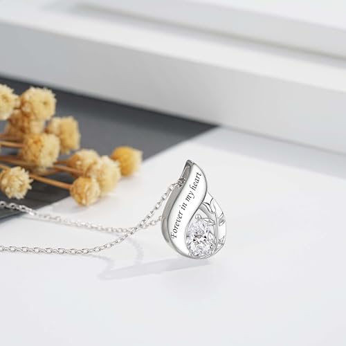 Teardrop Urn Necklaces for Ashes- 925 Sterling Silver Cremation Necklace White