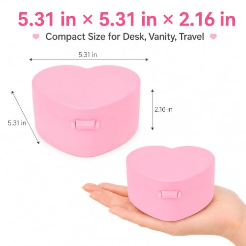 Cabilock 4-Pack Pink Heart Jewelry Box for Girls with Mirror, Double Layer