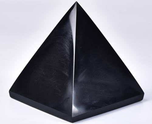 JIC Gem Large Black Obsidian Pyramid Natural Obsidian Stone Crystal Pyramid Reiki Healing Energy Meditation Home Office Desk Decor 80-90 mm / 3.1-3.5 Inch 80-90mm / 3.1-3.5"