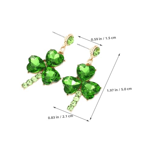 BESPORTBLE Sparkly Rhinestone Dangle Earrings Shamrock Leaf Charm Festive Irish Earring Jewelry for Women Holiday Celebration