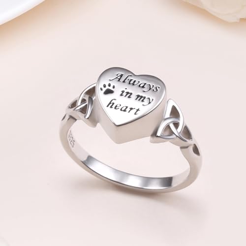 925 Sterling Silver Pet Paw/Tree of Life Heart Urn Ring for Ashes 6
