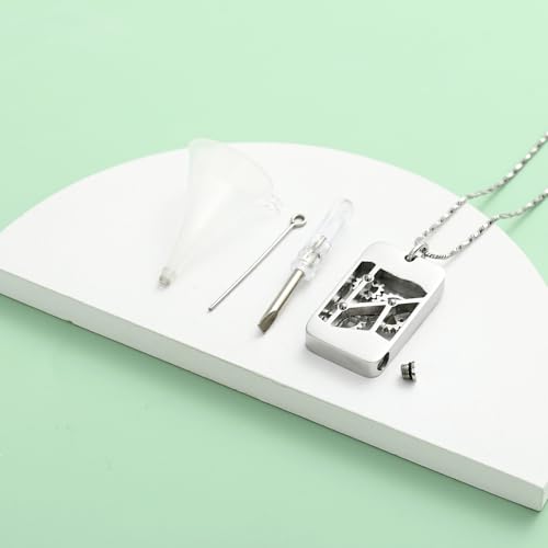 Yinplsmemory Cremation Jewelry for Men Punk Gear Urn Necklace for Ashes Stainless Steel Memorial Ashes Holder Keepsake Loved One Necklace Silver