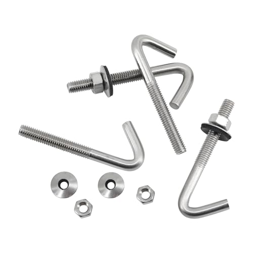 Flomore M5x80mm 304 stainless steel roof anchor bolts with J hooks, hex nuts and washers, 20 pieces