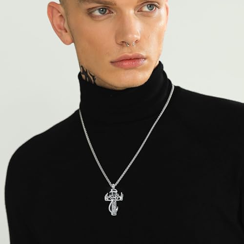 XSMZB Cross Cremation Jewelry Urn Necklace for Human Ashes Fish Hook Memorial Urn Pendant Deer Antler Cross Ashes Holder Keepsake Jewelry Silver-Black