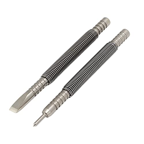 Cyrank 2-piece pin punch set with spring-loaded hinge pin punch and cold chisel tools for door pin removal