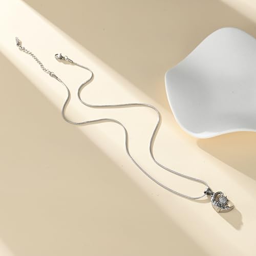 Crescent Moon and Sun Rose Urn Necklace Cremation Jewelry for Human Ashes for Women Men Memorial Ashes Keepsake Pendant Silver