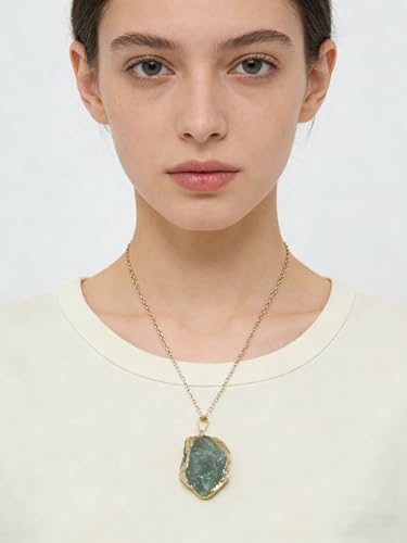 Prasiolite Natural Stone Pendant Irregular Geode Healing Crystal Necklace Stone Reiki Spiritual Quartz Gemstone Jewelry Gift for Woman