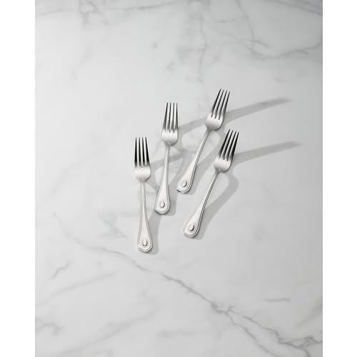 Set of four Lenox French Perle dinner forks with polished stainless steel handles and elegant design for fine dining.