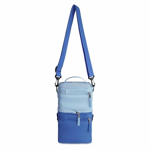 PackIt freezable small 3-in-1 lunch box in sky blue and azure blue, 3.2L capacity, featuring a compact, versatile design for meals.