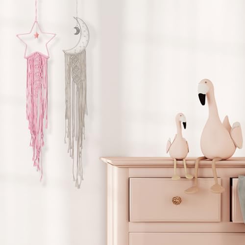 MECCANIXITY Macrame Dream Catchers, Sky Blue Handmade Moon Design Woven Cotton Dream Catcher Wall Hanging for Home Bedroom Decoration Ornament Craft Gift