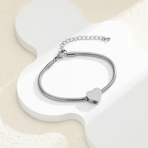 Mini Heart Urn Bracelet for Ashes for Women Girls Stainless Steel Cremation Urn Bracelet Bangle for Ashes Keepsake Memorial Jewelry Gifts A-Silver
