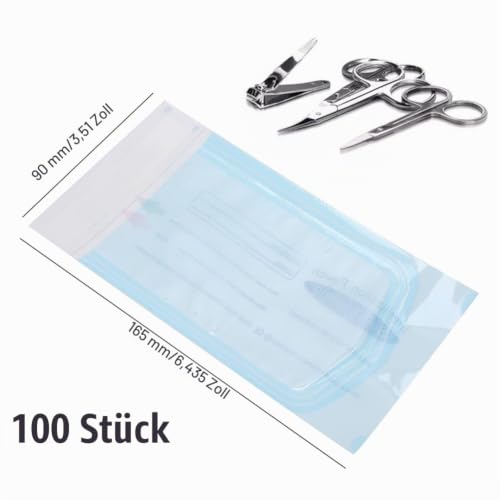 Disposable Sterilisation Bags, 100 x Sterilisation Bags 9 x 16.5 cm with Sealing Sterilising Bag, Sterilising Bag for Autoclaves, Self-Adhesive, Sterilising Bags for Autoclaves