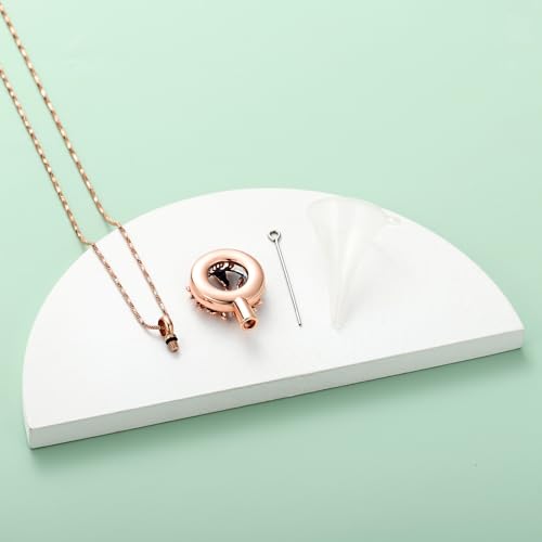 Yinplsmemory Owl Cremation Jewelry Urn Ashes Necklace for Women Rose gold-blue