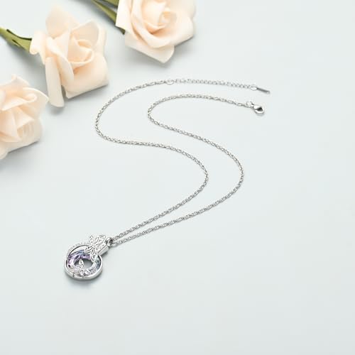 shajwo Cremation Jewelry Dragonfly Urn Ashes Necklace for Women Silver-purple
