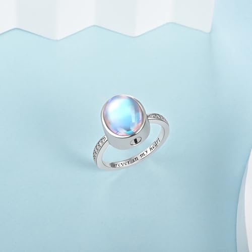 Moonstone Urn Rings for Women Sterling Silver Circle of Life Cremation Jewelry for Human Ashes Keepsake Memorial Gift for Loved Ones 10
