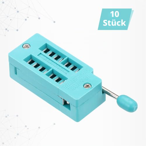 QUARKZMAN Pack of 10 Universal IC Test ZIF Socket, 14-Pin IC Locking Seat 2.54 mm Pitch Socket Adapter Solder Connection for Breadboard Project, PCB Board Design, Green 14 pin