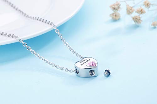 Always in My Heart Urn Necklace for Ashes Birthstone Cremation Jewelry Keepsake Holder Memorial Locket Necklace Pendant April